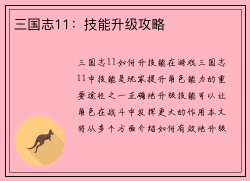 三国志11：技能升级攻略